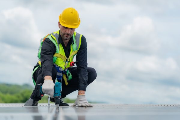 technician engineer working on sustainability environment resource concept, solar panel electricity roof technology for renewable energy power of sun, panel of solar cell industry, ecology system